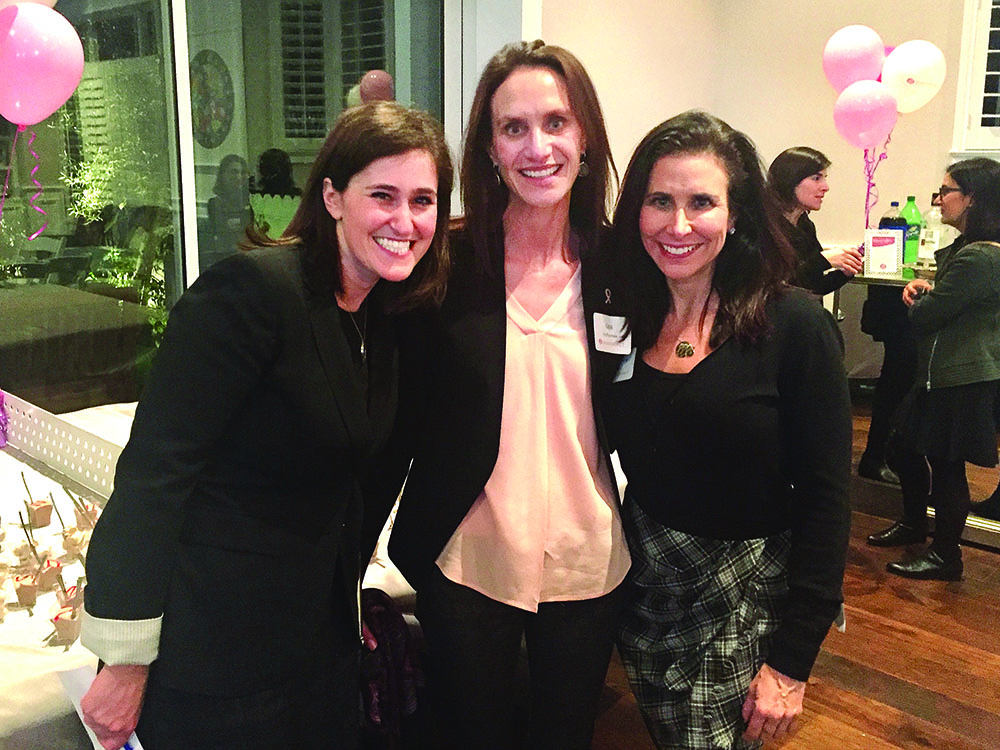 From left, Sharsheret Regional Director Jenna Fields and Sharsheret L.A. advisory committee members Lisa Hofheimer and Courtney Mizel attend the launch party of the organization’s new Los Angeles office. 