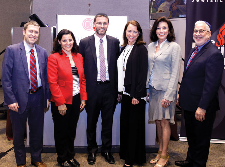 From left: Rabbis Kalman Topp, Ilana Grinblatt, Jason Weiner, Amy Bernstein, Lynn Brody Slome and Morley Feinstein attend the installation ceremony for Weiner, the president of the Board of Rabbis of Southern California. 