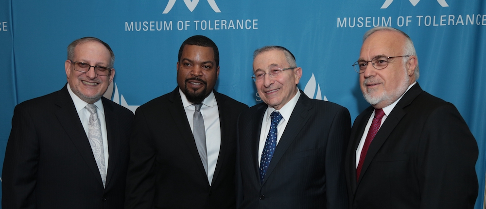 From left Rabbi Meyer H. May, Ice Cube, Rabbi Marvin Hier, and Rabbi Abraham Cooper, SWC Associate Dean. Photo by Alex J. Berliner/ ABImages