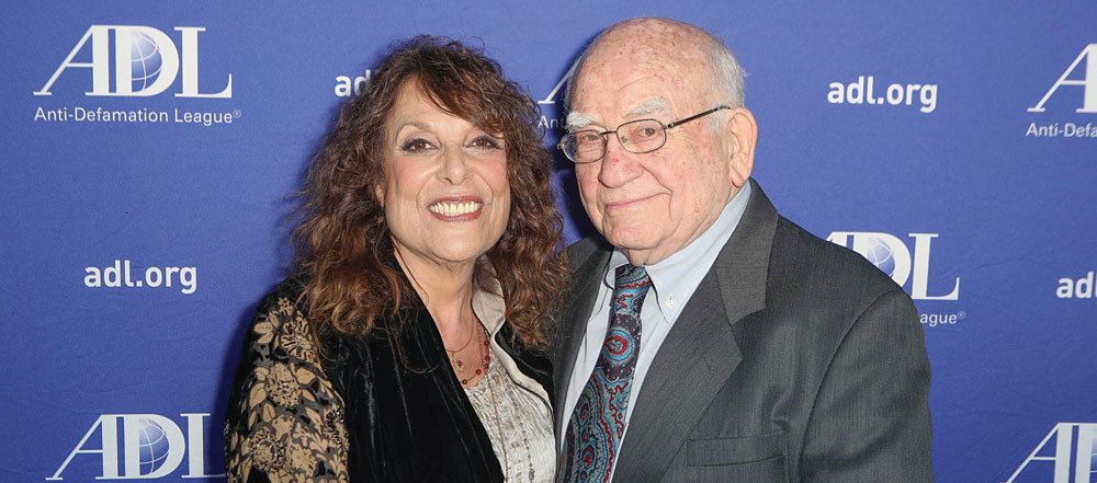 Zane Buzby, comedy producer and Survivor Mitzvah Project founder, and actor Ed Asner come together at the Anti-Defamation League annual Deborah Awards. Photo courtesy of the Anti-Defamation League