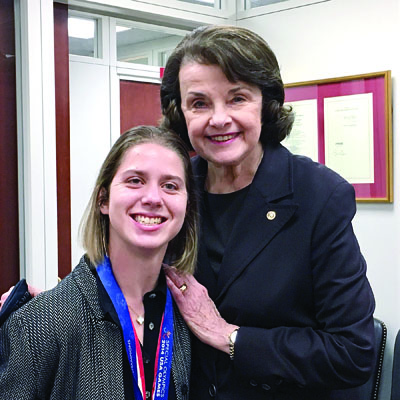 Special Olympics athlete and Leo Baeck Temple congregant Lucy Meyer meets with Sen. Dianne Feinstein at the  California senator’s  office in Washington. Photo courtesy of Lucy Meyer