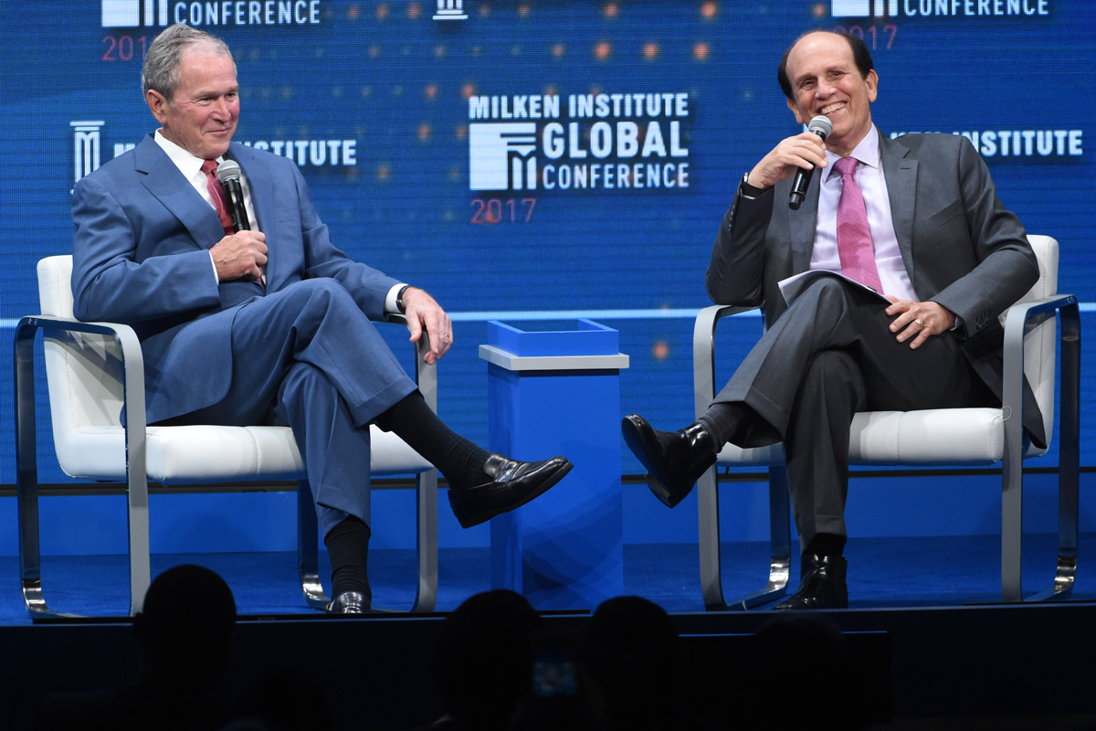 George W. Bush, 43rd president of the United States an founder of the George W. Bush Presidential Center, appeared in conversation with Michael Milken, chairman of the Milken Institute. Courtesy of the Milken Institute