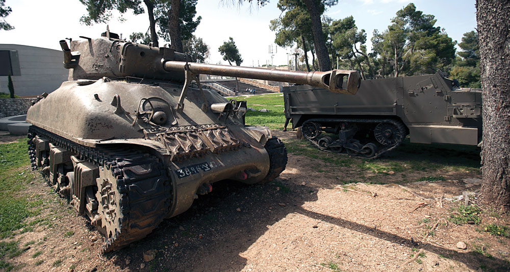 An original armored vehicle and tank used in the 1967 battle for Ammunition Hill are on display.