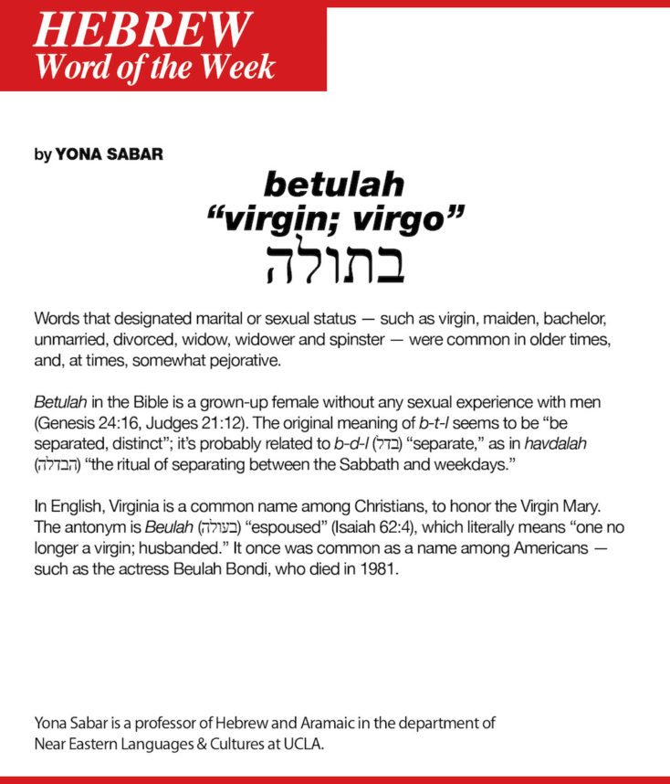 Hebrew Word of the Week: betulah